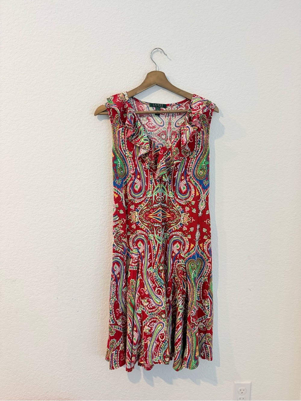 Lauren Ralph Lauren- Red Paisley Ruffle Dress- L